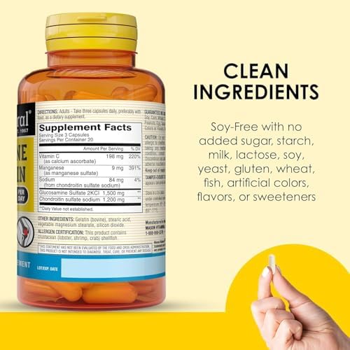 MASON NATURAL Glucosamine Chondroitin 1500/1200 & Vitamin C, 30 Day Supply | 1500mg glucosamine & 1200mg chondroitin with 198mg vitamin C & manganese to support joint cartilage, flexibility & mobility