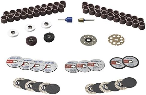 Dremel 160-Piece Rotary Tool Accessory Kit with EZ Lock Technology - 1/8" Shank - Cutting Bits, Polishing Wheel and Compound, Sanding Drums and Sanding Discs (710-08) | EZ Lock technology, cutting, polishing and sanding accessories