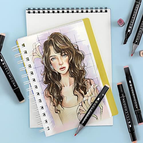 CeleMoon 36 Skin Tone Alcohol Markers - Dual Tip (Fine & Broad Chisel) Permanent Art Pens for Portrait Illustration