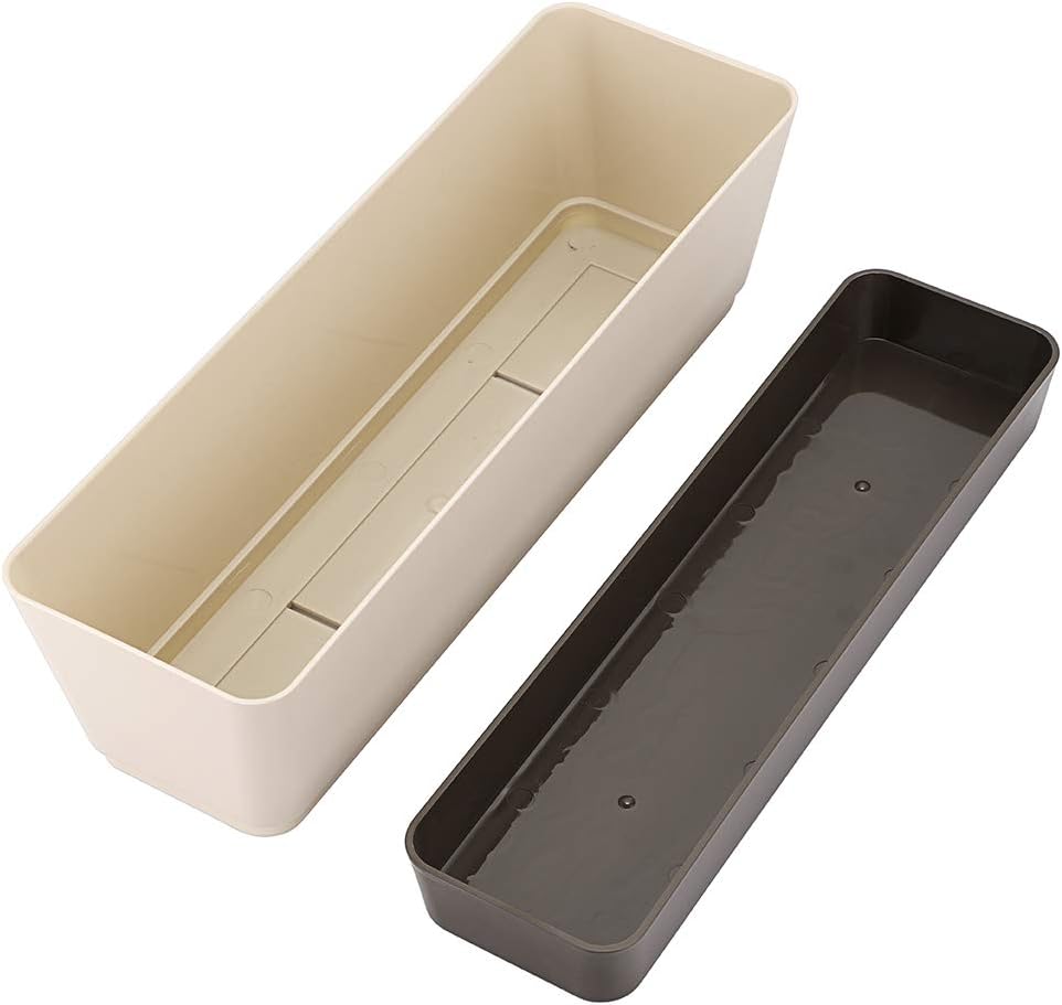 Skelang 3 Pcs Rectangular Plant Pot, 12" Watering Container with Drainage Hole, Window Planter Box with Saucer for Succulents, Flowers, Indoor Plants