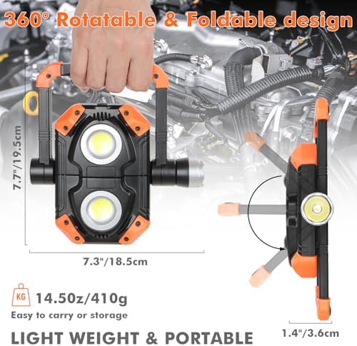 Sunzone LED Work Light, Rechargeable Work Lights with Magnetic Base, 2 Pack