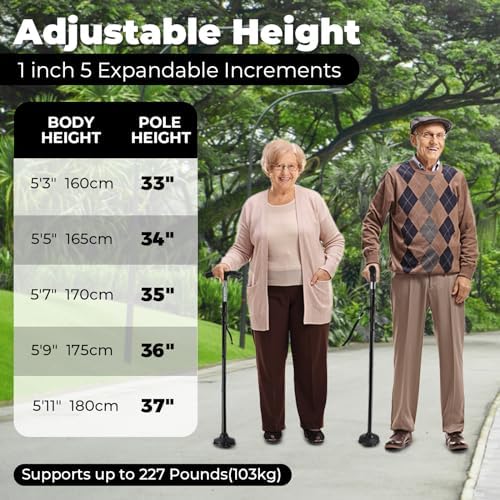 Walking Cane for Men Women: Ohuhu Walking Canes with LED Light Folding Walking Stick Adjustable Free Standing Canes with Wrist Strap Travel Bag for Seniors Adults