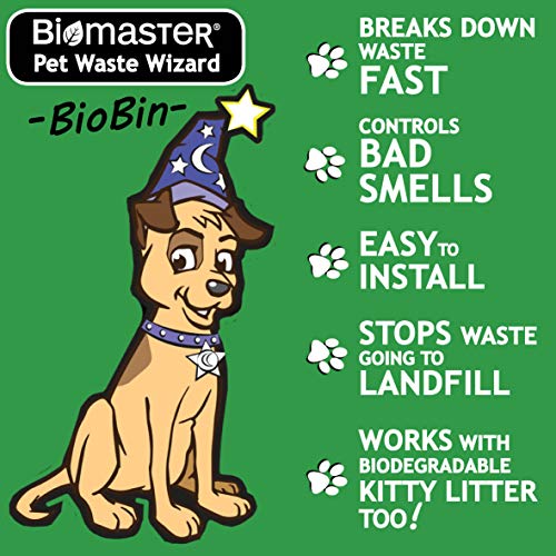 Biomaster Pet Waste Wizard BioBin Composter for Dog Poop - Outdoor Digester System with Enzyme Sachets - Disposal Unit 10"x18"