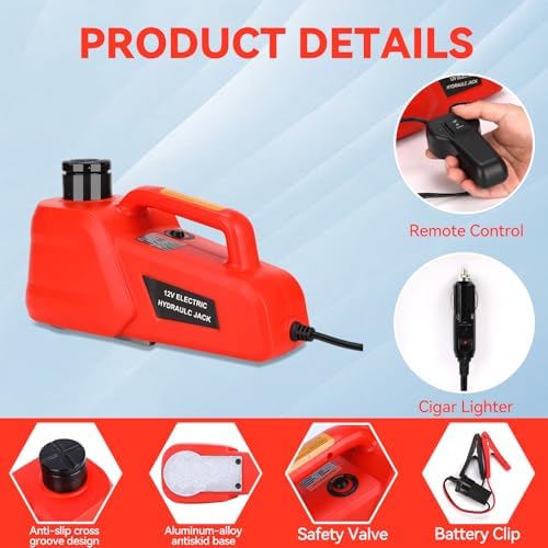 Trihelper Electric Car Jack 5 Ton 12V Floor Jack Hydraulic Jack Stand Car Lift Jack with Integrated Tire Pump for SUV Truck Sedan Vehicle Roadside