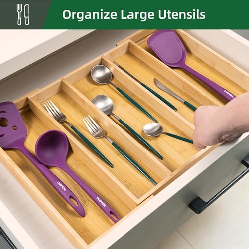 Utoplike Bamboo Expandable Kitchen Drawer Organizer Silverware Utensil Tray