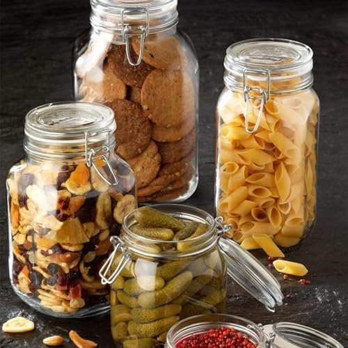 Bormioli Rocco Fido Glass Jar with Airtight Clamp Lid, 67.75 Oz - Clear | Italian Glass Fermentation Jar for Kombucha, Kimchi, Pickles & Sauerkraut