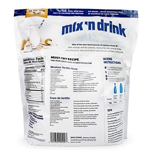 SACO Mix 'n Drink Instant Skim Milk, Fat-Free, Makes 10 Gallons