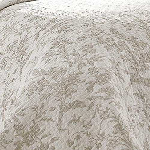 Laura Ashley – Queen Quilt Set, Soft & Lightweight Toile Bedding with Matching Shams, Reversible Floral Room Decor, College Dorm Room Essentials (Amberley Blue)