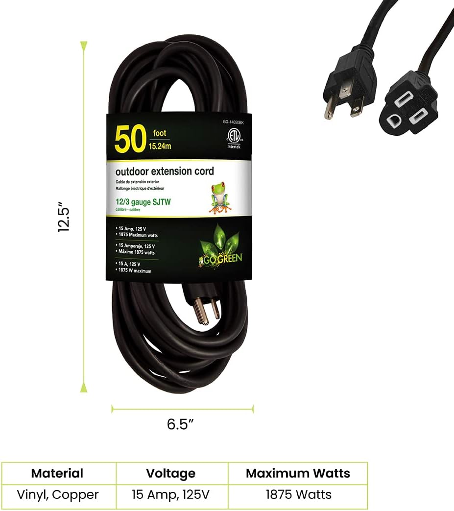 Go Green Power Inc. (GG-14025) 12/3 SJTW Outdoor Extension Cord, Lighted End, 25 ft