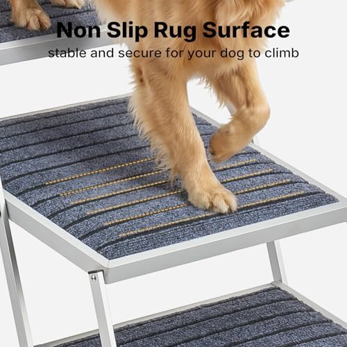 Veehoo Folding Dog Steps Large for Car Truck SUV, Dogs Car Stairs 20" Wide | 4 Steps Foldable Pet Step Aluminum Dog Stairs for Injured Senior Dogs Heavy Duty Pet Ramp Ladder Non Slip, up to 170lbs