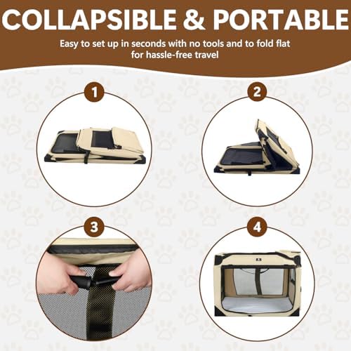 X-ZONE PET Dog Crate 3-Door Kennel, Collapsible Portable Soft Sided Pet Carriers for Indoor & Outdoor, Multiple (32-Inch, Carbon Black)