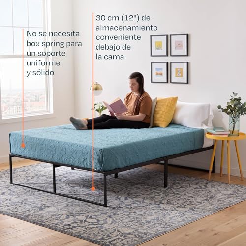 Linenspa Folding Metal Platform Bed Frame - Easy Assembly - Sturdy Steel - No Box Spring Needed - Underbed Storage - Mattress Foundation - 14" High