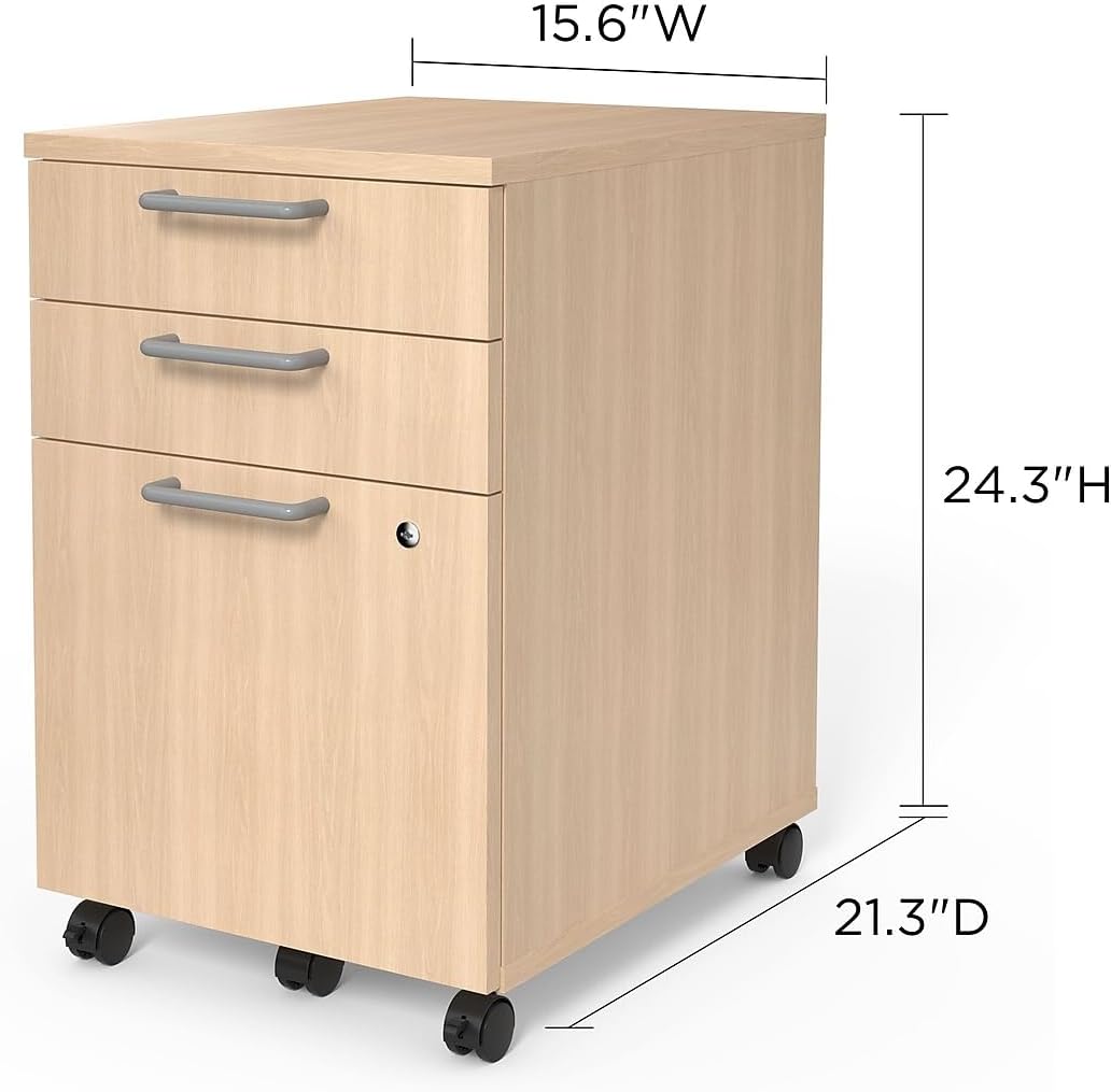 Union & Scale Staples Essentials 3-Drawer Vertical File Cabinet, Letter & Legal Size Documents, Lockable & Mobile, 21.3" D x 15.6" W x 24.3" H, Natural