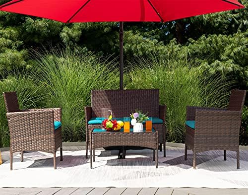 Greesum Patio Furniture 4 Pieces Conversation Sets,Brown and Beige