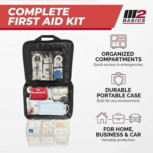 M2 BASICS 300 Piece Premium First Aid Kit w/Durable Bag for Home, Business | Office, Workplace, Car, Garage, Kitchen, Family, Classroom, Jobsite