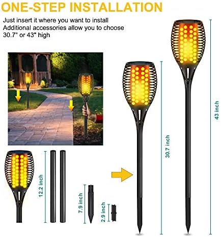 Aityvert Flickering Flame Solar Torch Lights Outdoor, 43" Tall, 2 Pack | Realistic 96-LED Flame Effect,Higher & Larger,IP65 Waterproof, Landscape Decoration Auto On/Off for Patio, Garden,Pathway