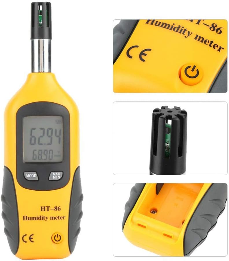 HT-86 Digital Thermometer Hygrometer Portable Hygrometer Thermometer Humidity 6.9 x 2in Wet Bulb/Dew Point Temperature Meter Humidity Meters