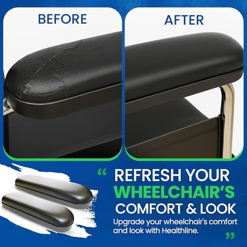 Healthline Padded Armrest For Wheelchairs Vinyl Pair, Universal Arm Pads Replacement 10" DESK ARM, Black