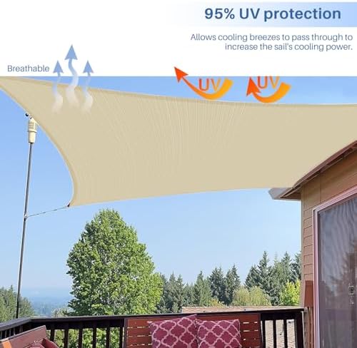 E&K Sunrise 16' x 20' Sun Shade Sail Rectangle Canopy Shade Cover UV Block for Patio Backyard Garden Outdoor (Beige)