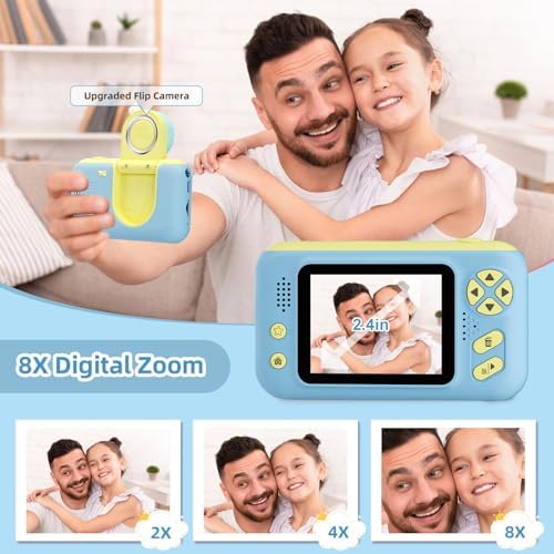Makolle Camera for Kids, Portable Travel Camera for Childrens Age 3-8, Blue | Flip Up Lens, Drop Proof, With Tripod, Long Battery Life, SD Card Included, Birthday Gifts for Boys and Girls Age 3-12