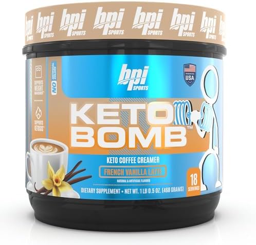 BPI Sports Keto Bomb Coffee Creamer - Supports Energy and Hydration - MCT and Electrolytes - with Calcium - Caramel Macchiato, 18 Servings