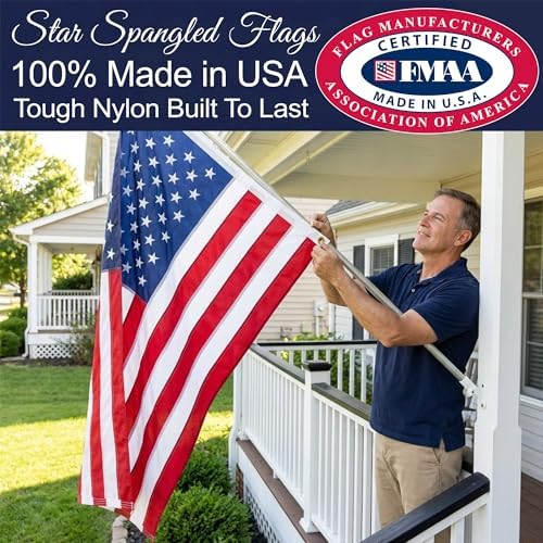 American Flag 4x6-100% Made In USA using Tough, Long Lasting Nylon Built for Outdoor Use, Featuring Embroidered Stars and Sewn Stripes plus Superior Quadruple Stitching on the Fly End