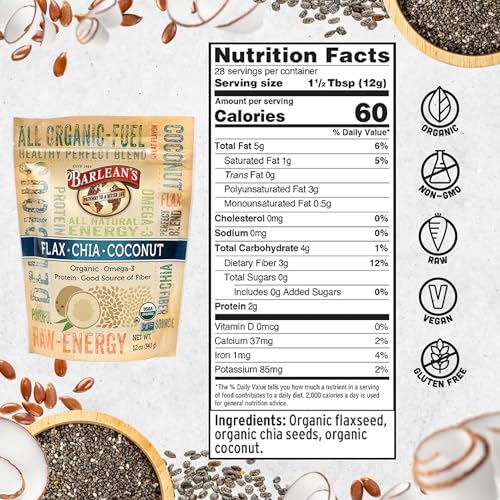 Barlean's Forti-Flax Organic Ground Flaxseed, Omega-3 Fiber, 16oz, 2-Pack | Ground whole raw flax seeds, Lignans, ALA omega-3, Fiber, Non-GMO, Vegan, For smoothies, baking, oatmeal & yogurt