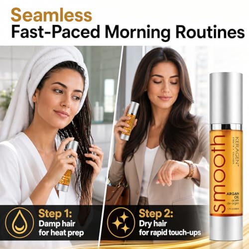 KERAGEN Heat Styling Hair Serum, Heat Protection Argan Oil, 1.7 oz | Organic argan oil, keratin and collagen support smoothening, softening and shine