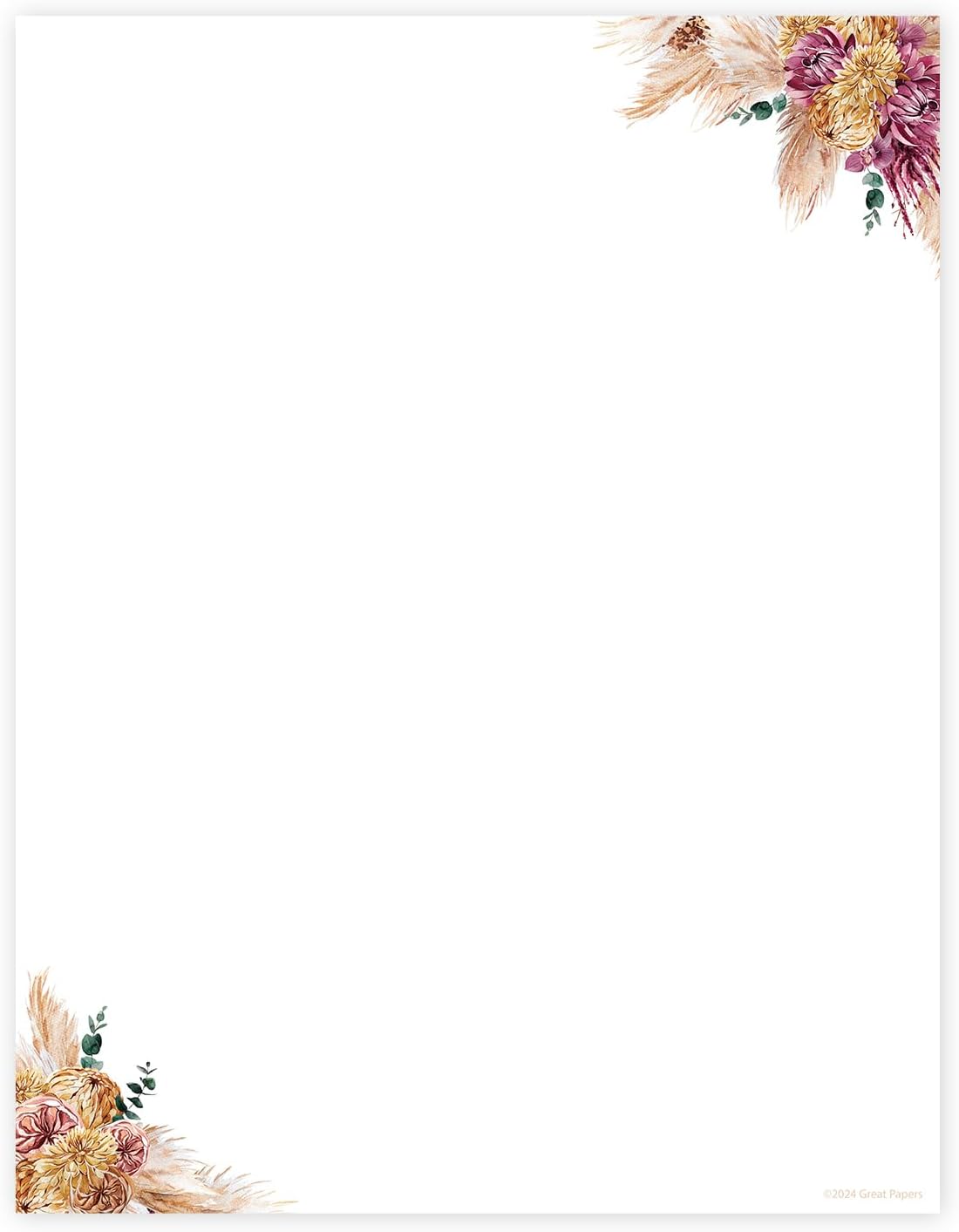 Great Papers! Lush Greenery Letterhead / 80 Floral Sheets 8.5" x 11" Beautiful Watercolor Botanical All Occasion Letter Paper