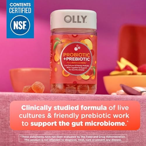 OLLY Probiotic + Prebiotic Gummy, 500 million CFUs, Peachy Peach - 30 Count