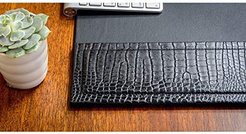 Dacasso Black Crocodile Embossed Leather Desk pad with Side-Rails, 25.5 by 17.25 Inch