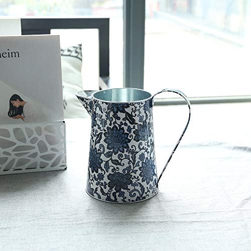 Shabby Chic Watering Can Galvanized Finish Metal Vase Country Rustic Pitcher Primitive Jug Decorative Flower Holder, 7.1" H