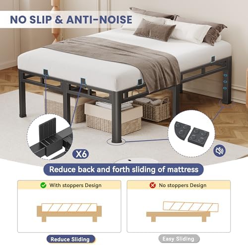 20 Inch Queen Size Bed Frame,Double Layer Heavy Duty Metal Platform Tall | Easy Assembly,Noise Free,2in1 Base,4000lbs Capacity,6 Mattress Stoppers,Round Corner Legs,16"Storage Space,Headboard Holes