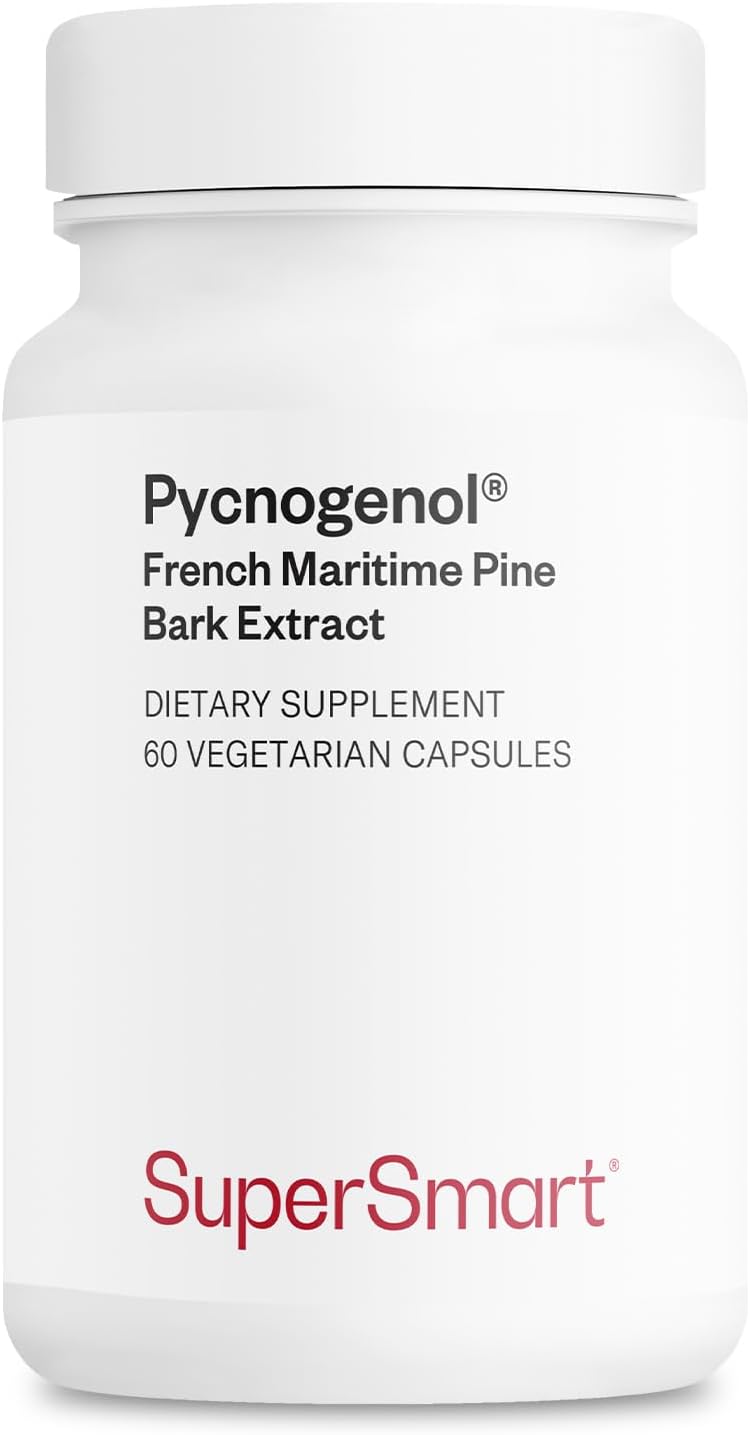 Supersmart - Pycnogenol 200mg per Day (Patented & Highly Bioavailable) - French Maritime Pine Bark Extract | Non-GMO & Gluten Free - 60 Vegetarian