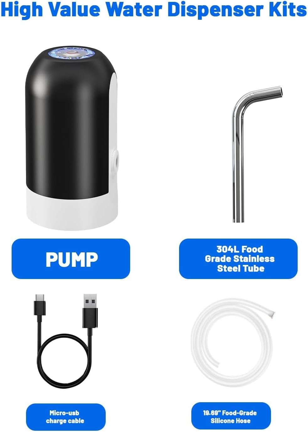 Myvision 5 Gallon Water Dispenser,Portable USB Charging Water Bottle Pump