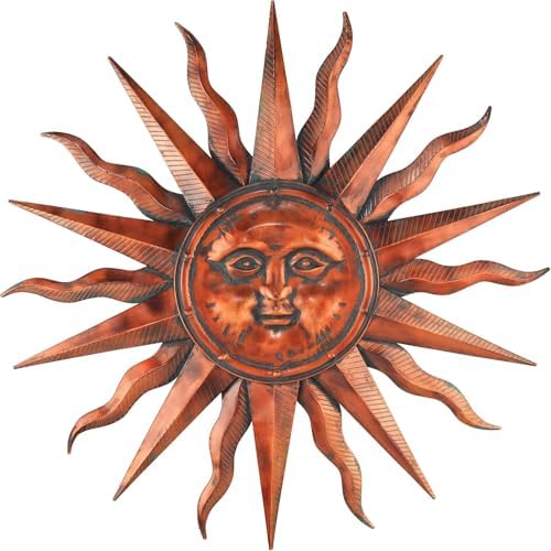 Regal Art & Gift Handcrafted Metal Sun Wall Decor, Rustic Sunburst Wall Art | Copper Patina, 40 in, Metal, Rust-Resistant Sunburst Sculpture, Eye-Catching Accent for Patio, Garden & Home