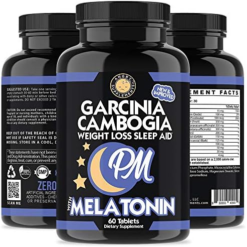 Garcinia Cambogia PM Weight Loss Sleep, All Natural Supplement w/Valerian Root & Melatonin to Help Burn Fat Overnight, Night Time Appetite Suppressant