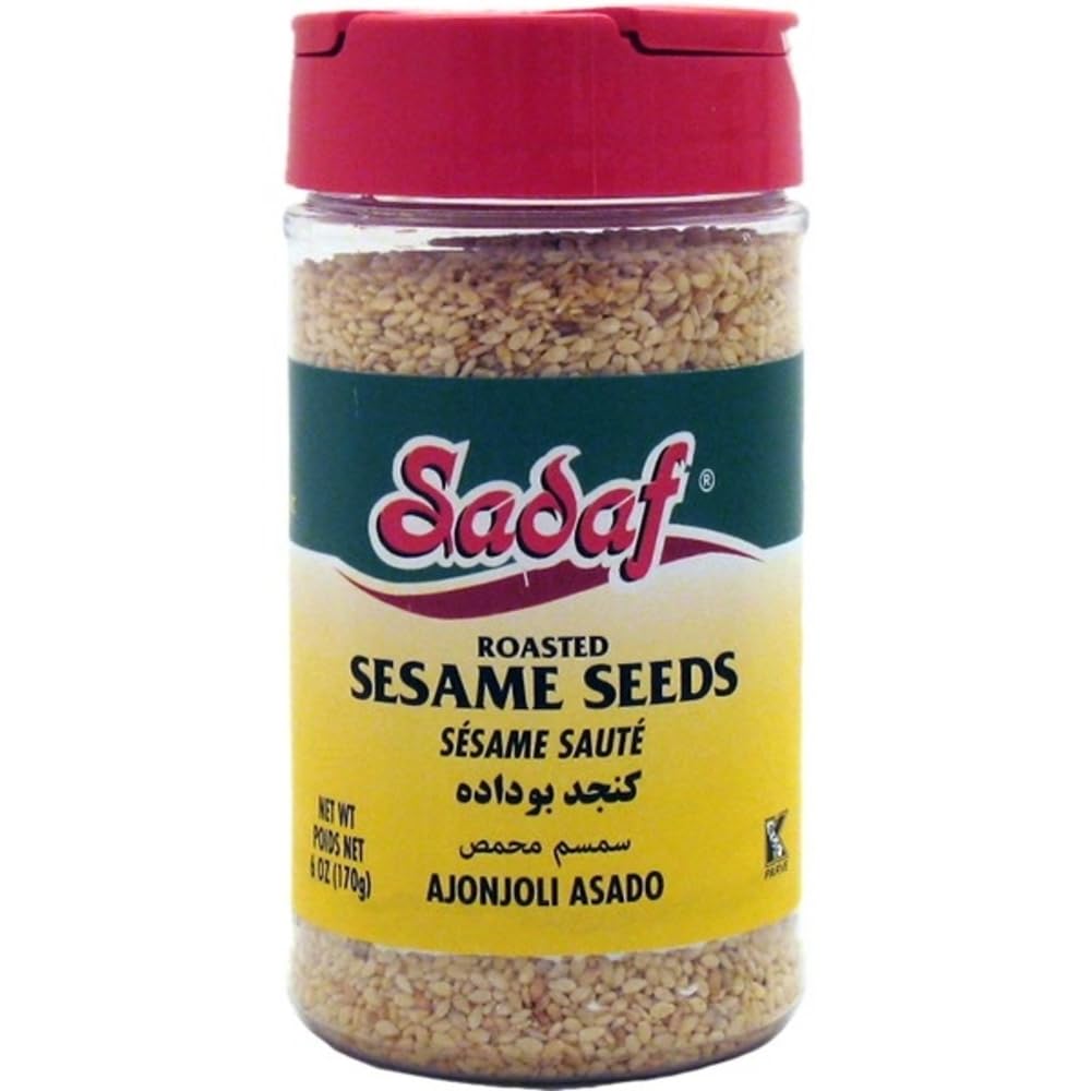 Sadaf Roasted Sesame Seeds - Sesame Seeds for Cooking and Food Flavoring - Spices & Seasonings - Semillas de Ajonjoli - Kosher - 6 Oz Bottle with