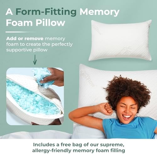Snuggle-Pedic Adjustable Memory Foam Pillows - GreenGold Certified Pillow w/ Viscose of Bamboo Cover for Side, Stomach & Back Sleepers - Made in the USA - Standard