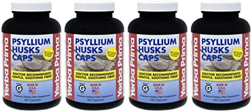 Yerba Prima Psyllium Husk Caps - 180 Capsules (Pack of 2) - Easy to Swallow Fiber Supplement - Colon Cleanse - Gut Health - Non-GMO Gluten Free