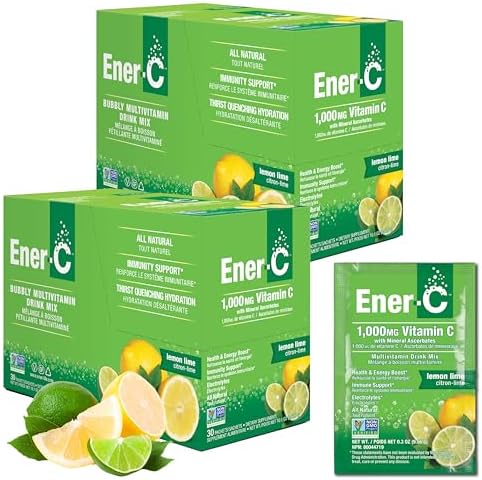 Ener-C Multivitamin Drink Mix, Electrolytes Powder - Lemon Lime, 60 Count | Vitamin Packets for Water, Vitamin Drink Mix, Hydration Liquid Mix