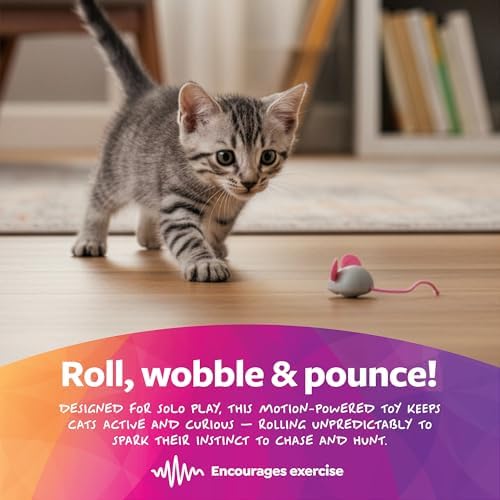 SmartyKat Marble Mouse Rolling Marble Cat Toy, Unpredictable Wobble Action for Solo Chase & Pounce for Cats & Kittens, One Size