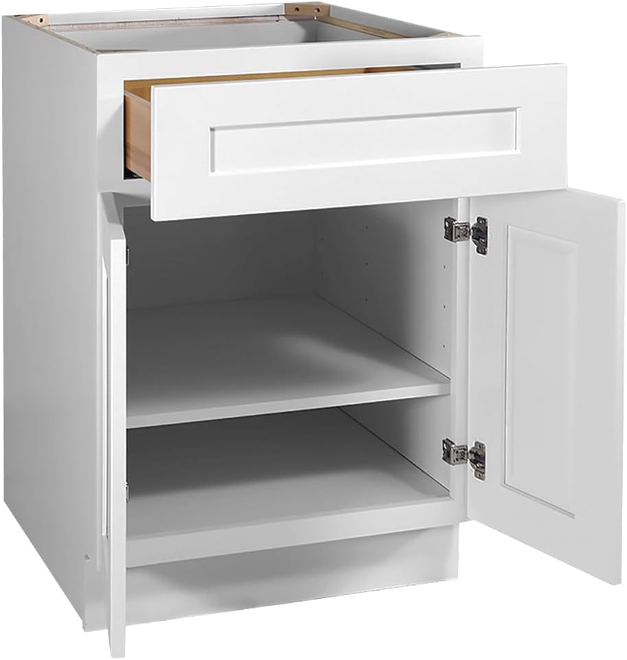 Brookings Shaker Unassembled Base Kitchen Cabinet B18, 18 W x 24 D x 34.5 H, Painted White with Sherwin Williams®, Solid Wood – Design House, 561340 | Adjustable Shelves, Adjustable Hinges, Floor Mount, Contemporary/Modern, Wood, Kitchen, 561340