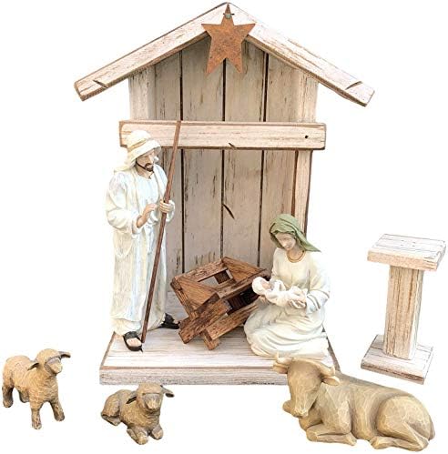 Stable Creche for Nativity Fireplace Mantle Wood (Fits Willow Tree Figures) *Christmas Decor Accessories Available- Personalized Sign Baby Manger