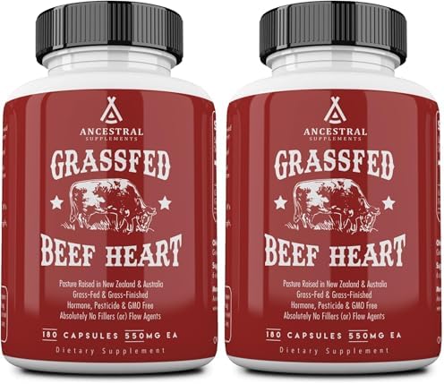 Ancestral Supplements Grass Fed Beef Heart Supplement, CoQ10, 180 Ct | A whole food heart health supplement with CoQ10 supports mitochondrial function and cardiovascular energy.