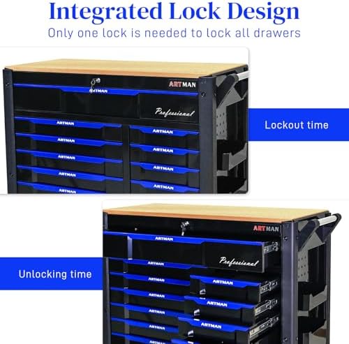 12-Drawer Rolling Tool Chest with Wood Top, Heavy Duty Cabinet | Heavy-duty metal tool chest with 12 drawers