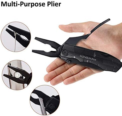 KINGMAX Pocket Knife, Multitool Tactical Knife with Blade, Saw, Plier, Screwdriver, Bottle Opener, Folding Knife Built with Full Stainless Steel