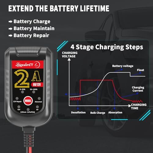 2A Battery Maintainer & Trickle Charger, 6V 12V Smart Float Charger with Pulse Repair Mode, 10FT Extra Long for Motorcycle, Automotive Car, Lawn Mower, Marine Boat, ATV, SLA, AGM, Gel, LiFePO4