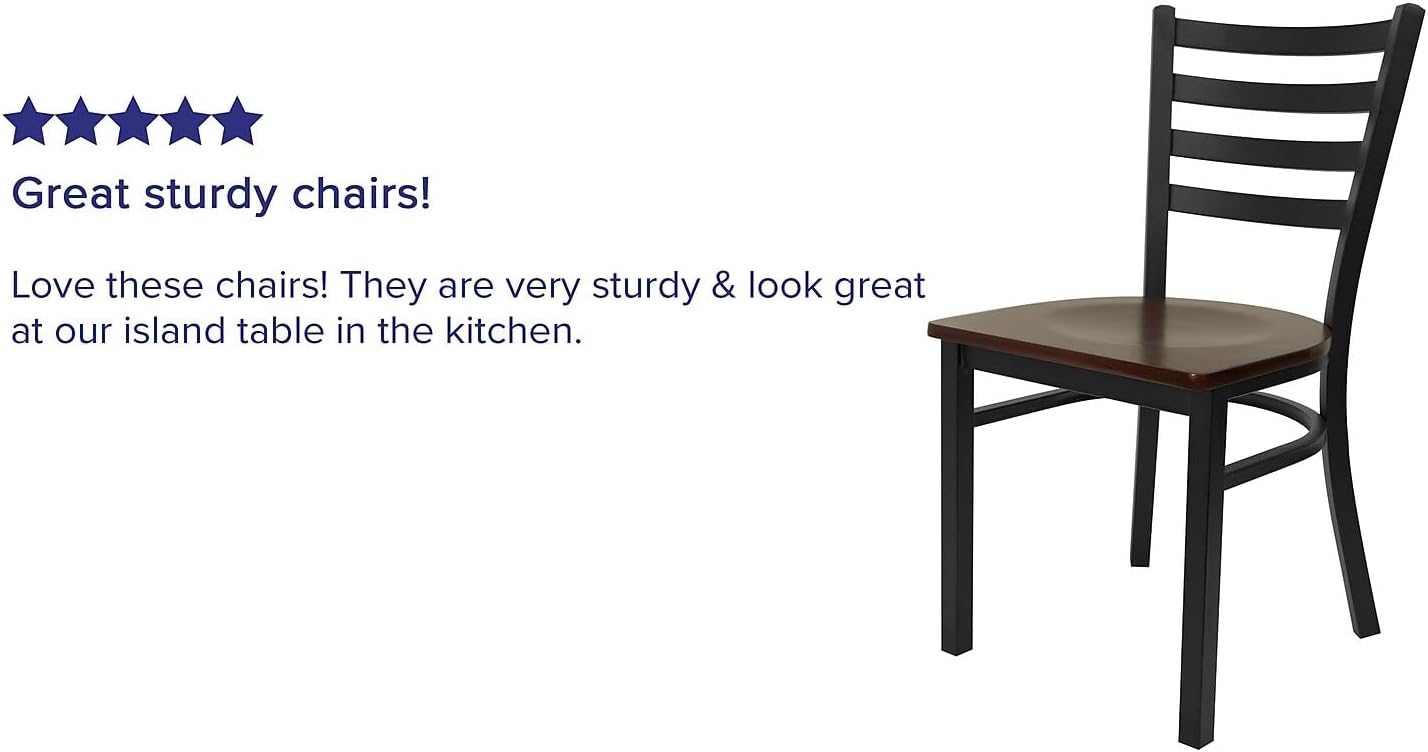 Flash Furniture Hercules Series Commercial Ladder Back Restaurant Chairs, Modern Lightweight Metal Dining Chairs with Padded Seats, Set of 2, Black