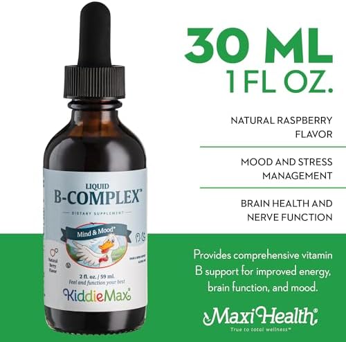 Maxi Health Liquid Vitamin B Complex – 9 Essential B Vitamins Including B1 B6 B12 Drops – Supports Energy, Brain Function